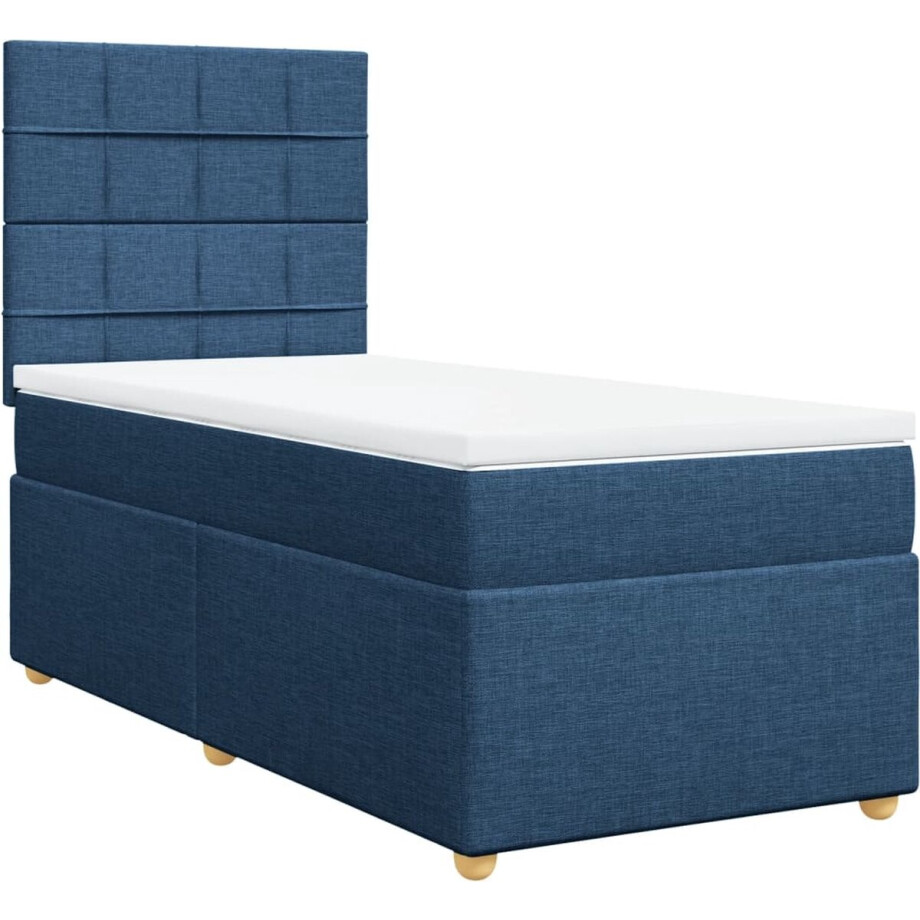 vidaXL - Boxspring - met - matras - stof - blauw - 100x200 - cm vidaXL - Boxspring - met - matras - stof - blauw - 100x200 - cm afbeelding 1