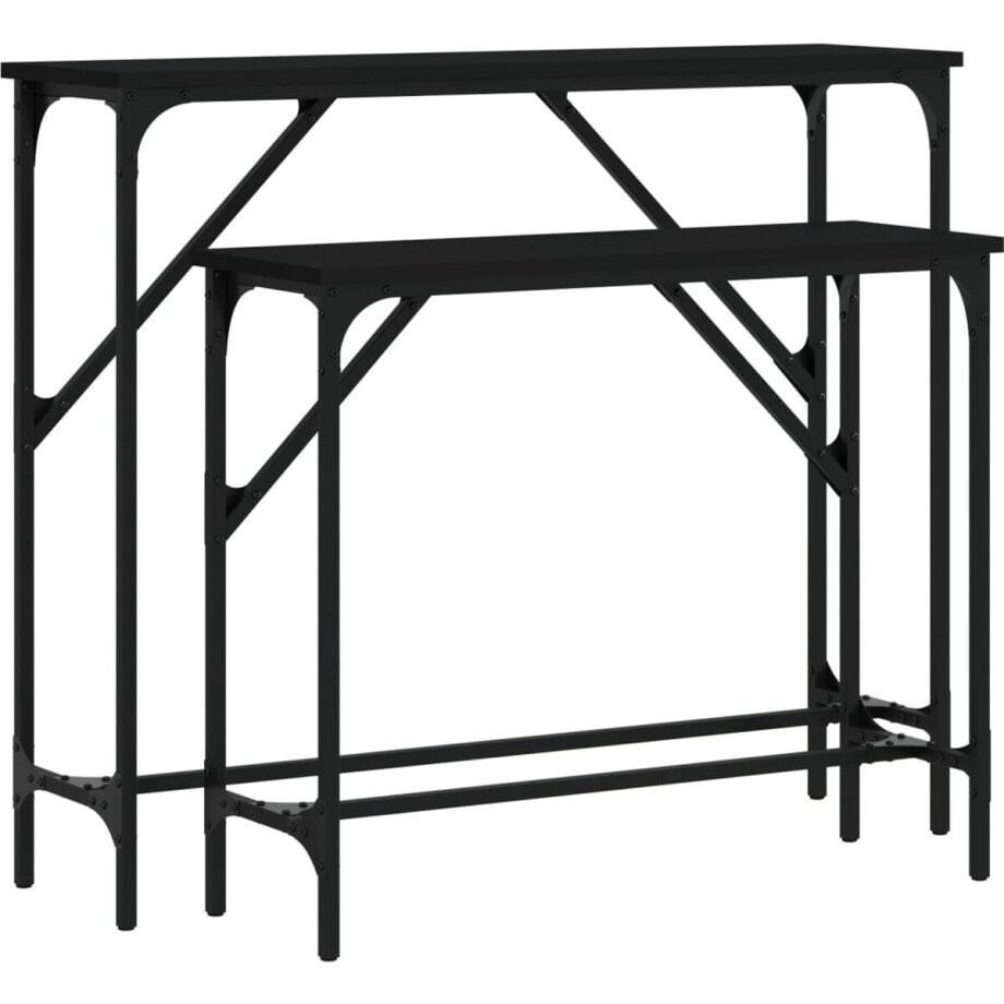 vidaXL - Wandtafels - 2 - st - bewerkt - hout - zwart afbeelding 1