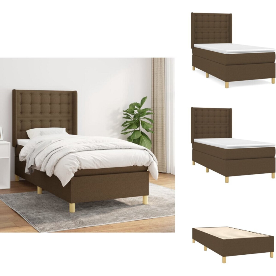 vidaXL Boxspring - Boxsprings - Bed - Slaapmeubel - Boxspring met matras stof donkerbruin 90x190 cm afbeelding 1