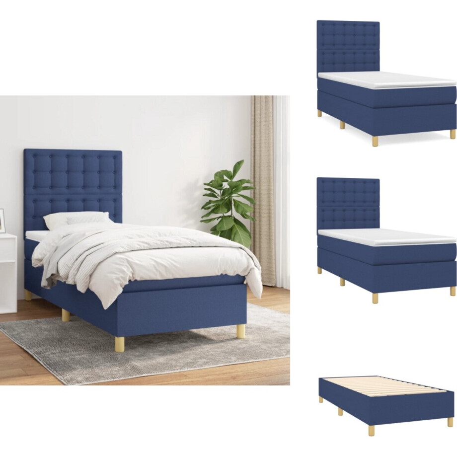 vidaXL Boxspring - Boxsprings - Bed - Slaapmeubel - Boxspring met matras stof blauw 80x200 cm afbeelding 1