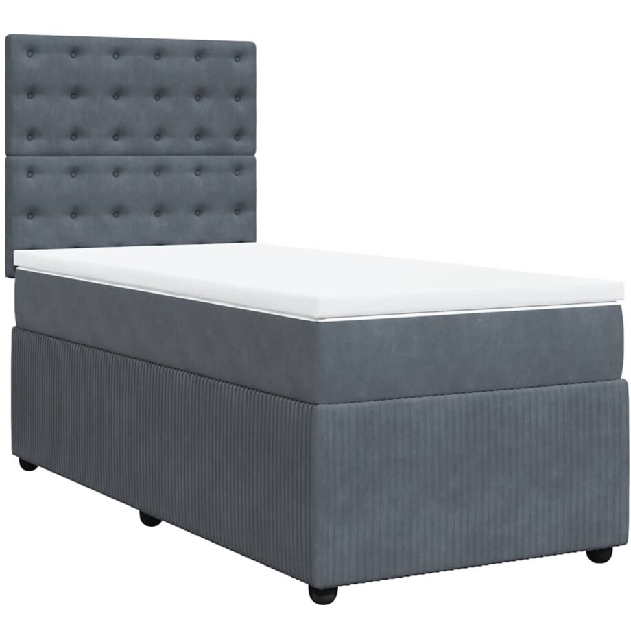 vidaXL - Boxspring - met - matras - fluweel - donkergrijs - 100x200 - cm afbeelding 1