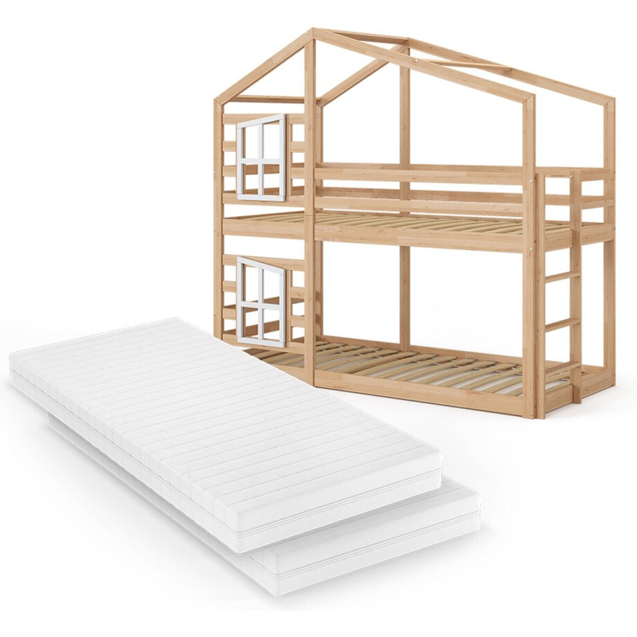 Vitalispa Maja Stapelbed – 90x200 cm met 2 matrassen Bruin afbeelding 1