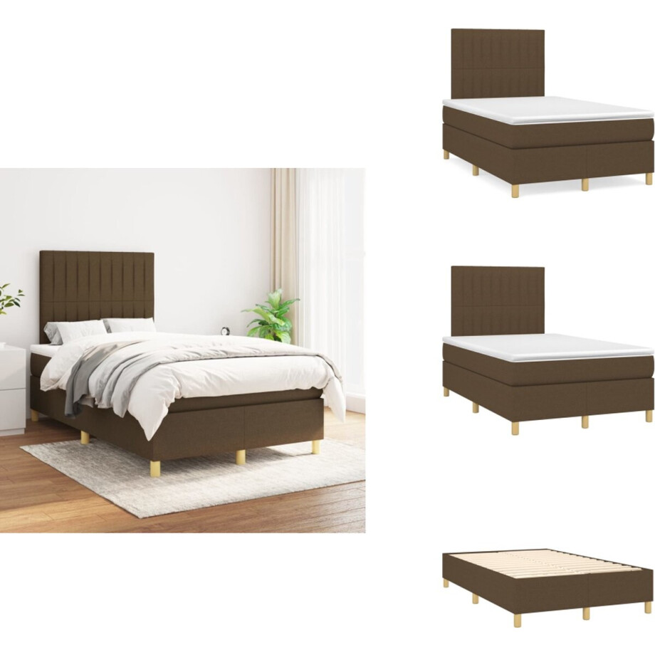 vidaXL Boxspring - Boxsprings - Bed - Slaapmeubel - Boxspring met matras stof donkerbruin 120x200 cm afbeelding 1