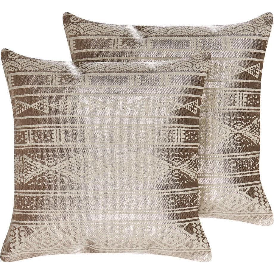 BELIANI OUJDA - Sierkussen set van 2 - Roségoud - 50 x 50 cm - Katoen BELIANI OUJDA - Sierkussen set van 2 - Roségoud - 50 x 50 cm - Katoen afbeelding 1
