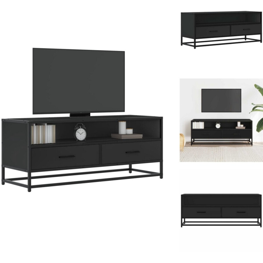 vidaXL Tv-meubel - Tv-meubelen - Tv Kast - Opbergkast - Tv-meubel 100x34,5x40 cm bewerkt hout en metaal zwart vidaXL Tv-meubel - Tv-meubelen - Tv Kast - Opbergkast - Tv-meubel 100x34,5x40 cm bewerkt hout en metaal zwart afbeelding 1