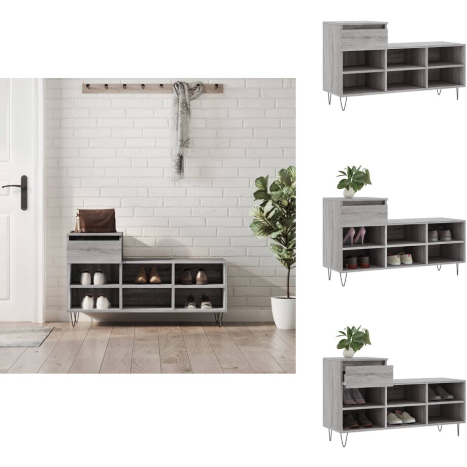 vidaXL Schoenenrek - Schoenenrekken - Opbergrek Voor Schoenen - Schoenenstellage - Schoenenkast 102x36x60 cm bewerkt hout sonoma grijs afbeelding 1
