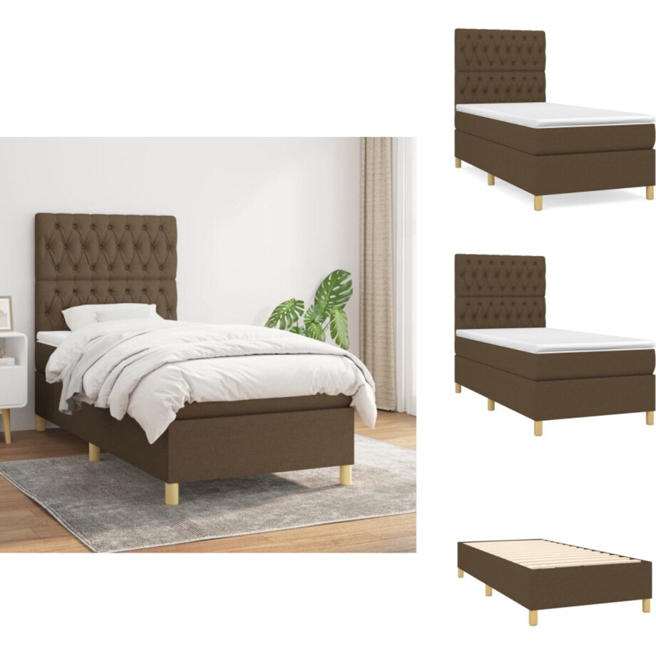 vidaXL Boxspring - Boxsprings - Bed - Slaapmeubel - Boxspring met matras stof donkerbruin 90x200 cm afbeelding 1