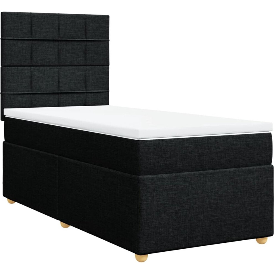 vidaXL - Boxspring - met - matras - stof - zwart - 90x190 - cm afbeelding 1