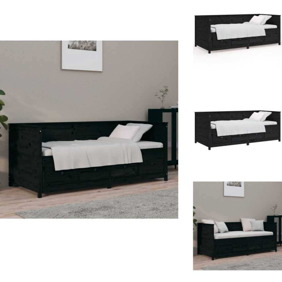 vidaXL Slaapbank - Slaapbanken - Bedbank - Bed - Slaapbank 90x190 cm massief grenenhout zwart vidaXL Slaapbank - Slaapbanken - Bedbank - Bed - Slaapbank 90x190 cm massief grenenhout zwart afbeelding 1