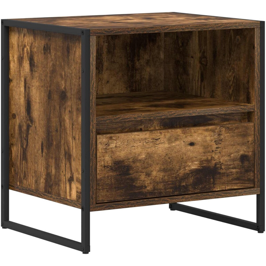 vidaXL - Nachtkastje - met - lade - Rook - Eik - 50 - x - 39,5 - x - 50 - cm - Bewerkt - hout afbeelding 1