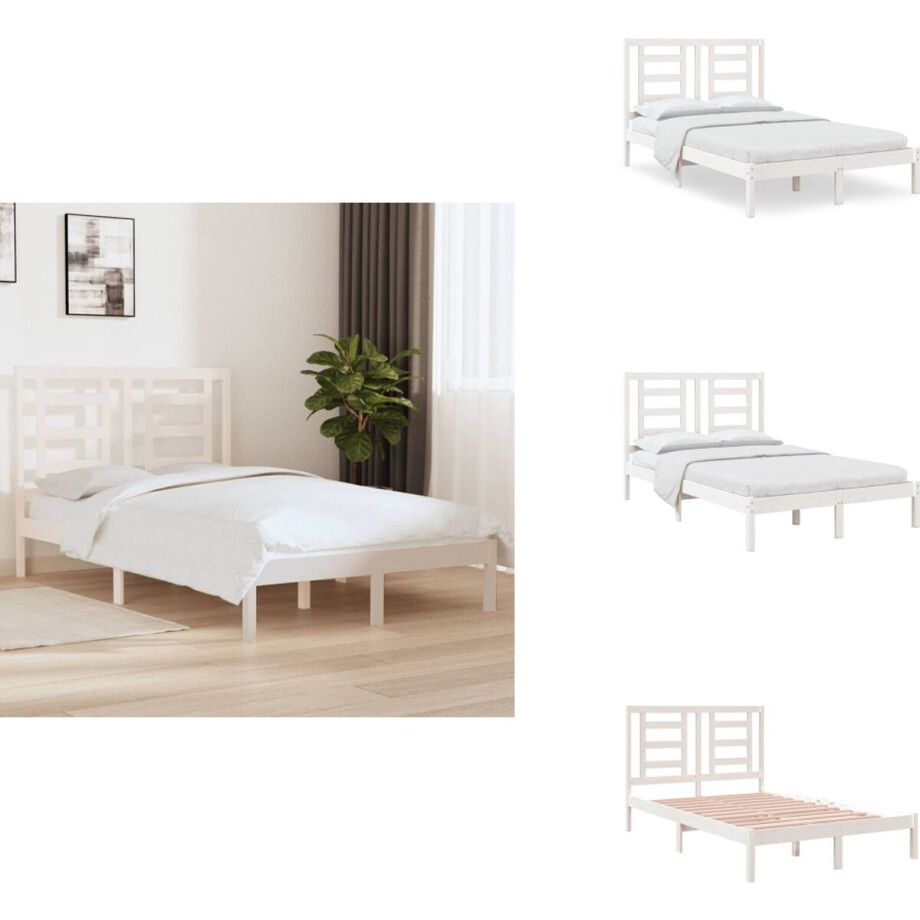 vidaXL Bedframe - Bedframes - Bed - Bedbodem - Bedframe zonder matras massief grenenhout wit 120x200 cm afbeelding 1
