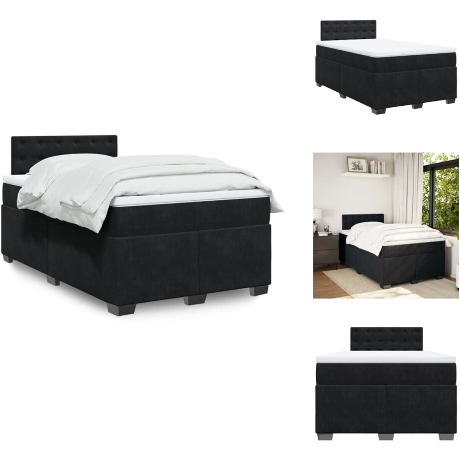 vidaXL Boxspringbed - Boxspringbedden - Boxspring - Bed - Boxspring met matras fluweel zwart 120x200 cm afbeelding 1