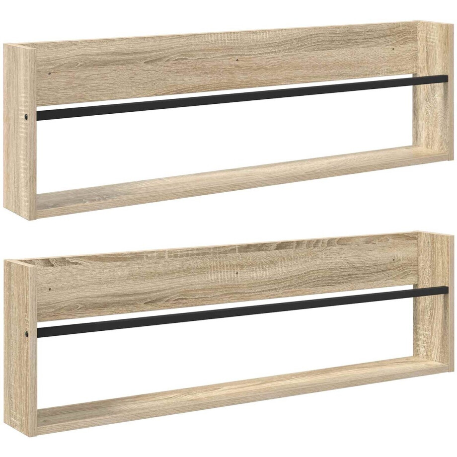 vidaXL - Tijdschriftenrek - 2 - pcs - Sonoma - Eik - 100 - x - 12 - x - 30 - cm - Bewerkt - hout vidaXL - Tijdschriftenrek - 2 - pcs - Sonoma - Eik - 100 - x - 12 - x - 30 - cm - Bewerkt - hout afbeelding 1