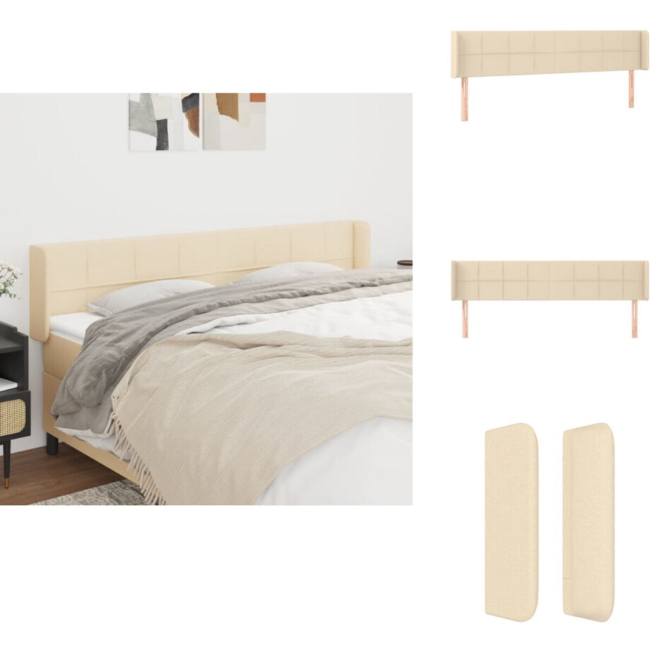 vidaXL Hoofdbord - Hoofdborden - Hoofdeinde - Houten Hoofdbord - Hoofdbord met randen 163x16x78/88 cm stof crèmekleurig afbeelding 1