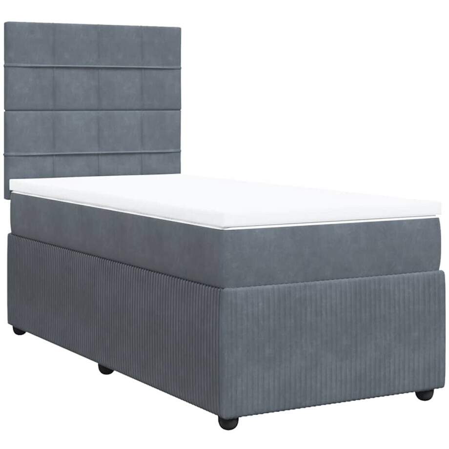 vidaXL - Boxspring - met - matras - fluweel - donkergrijs - 100x200 - cm afbeelding 1