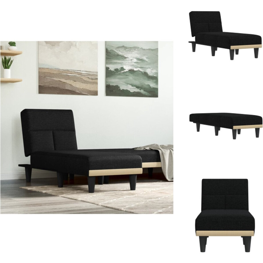 vidaXL - Chaise - longue - stof - zwart afbeelding 1