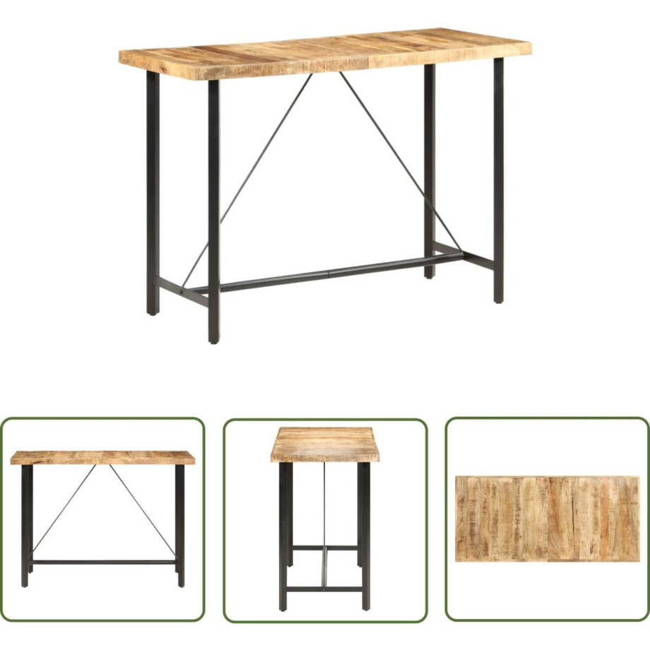 vidaXL Industrieel Meubilair - Bartafel - Bartafel 150x70x107 cm ruw mangohout - Mangohouten Tafel - Metalen Tafelpoten - Bruine Tafel afbeelding 1