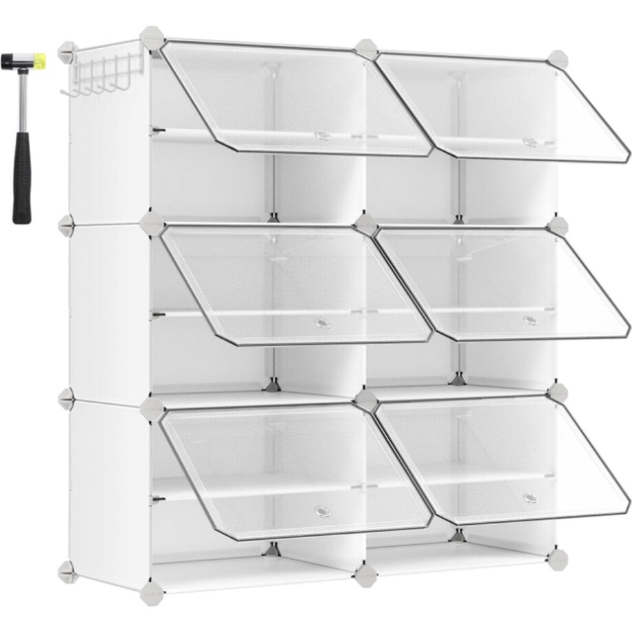 MIRA Home - Schoenenrek met 6 vakken - kunststof - Wit - 15x15x17.5 afbeelding 1