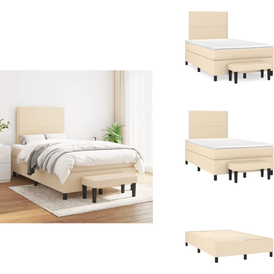 vidaXL Boxspring - Boxsprings - Pocketveringbed - Bed - Boxspring met matras stof crèmekleurig 120x200 cm afbeelding 1