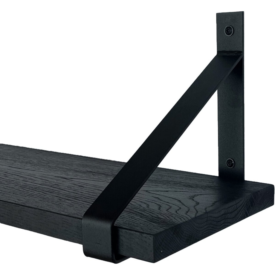 GoudmetHout - Massief eiken wandplank - 200 x 25 cm - Zwart Eiken - Inclusief industriële plankdragers MAT ZWART - lange boekenplank GoudmetHout - Massief eiken wandplank - 200 x 25 cm - Zwart Eiken - Inclusief industriële plankdragers MAT ZWART - lange boekenplank afbeelding 1