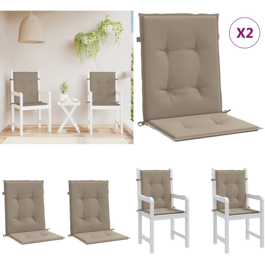 vidaXL Tuinstoelkussens lage rug 2 st 100x50x3 cm oxford stof taupe - Stoelkussen - Stoelkussens - Tuinstoelkussen - Buitenkussen vidaXL Tuinstoelkussens lage rug 2 st 100x50x3 cm oxford stof taupe - Stoelkussen - Stoelkussens - Tuinstoelkussen - Buitenkussen afbeelding 1