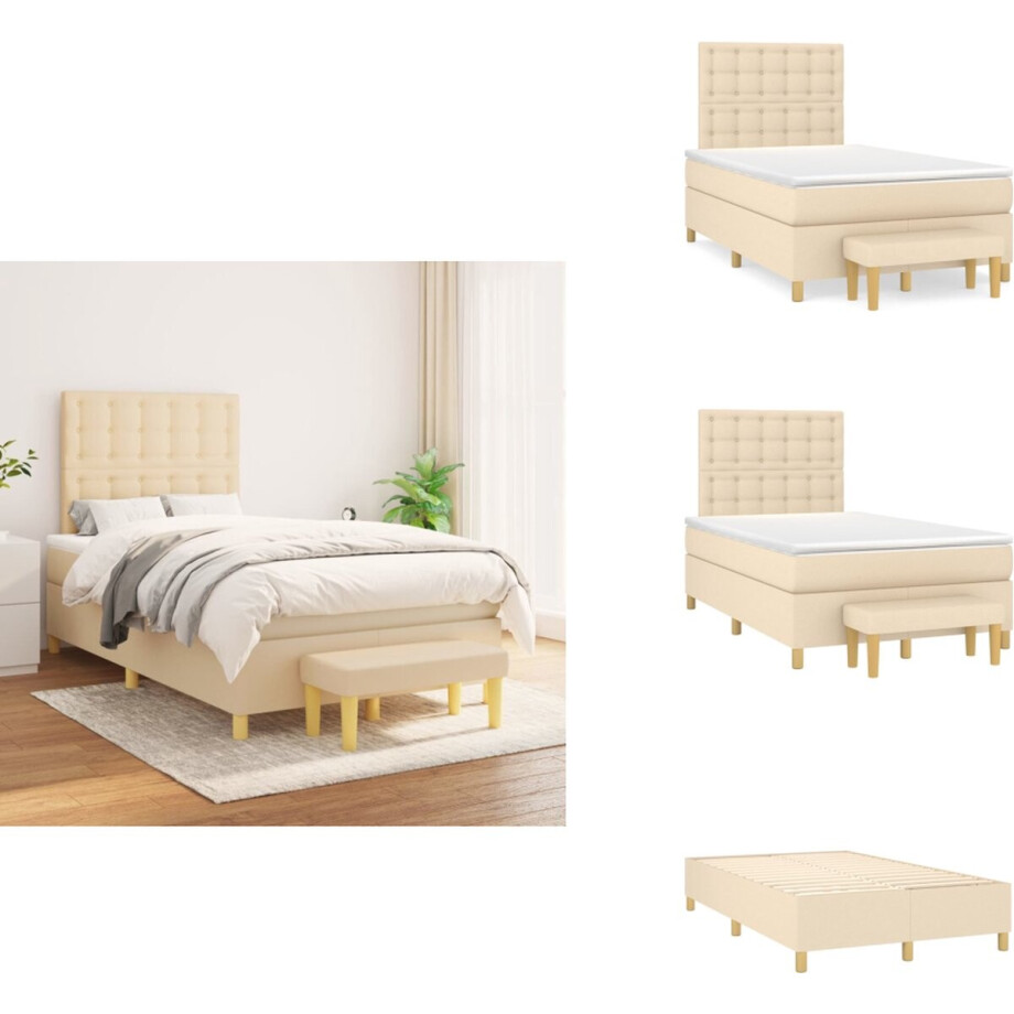 vidaXL Boxspring - Boxsprings - Pocketveringbed - Bed - Boxspring met matras stof crèmekleurig 120x200 cm afbeelding 1