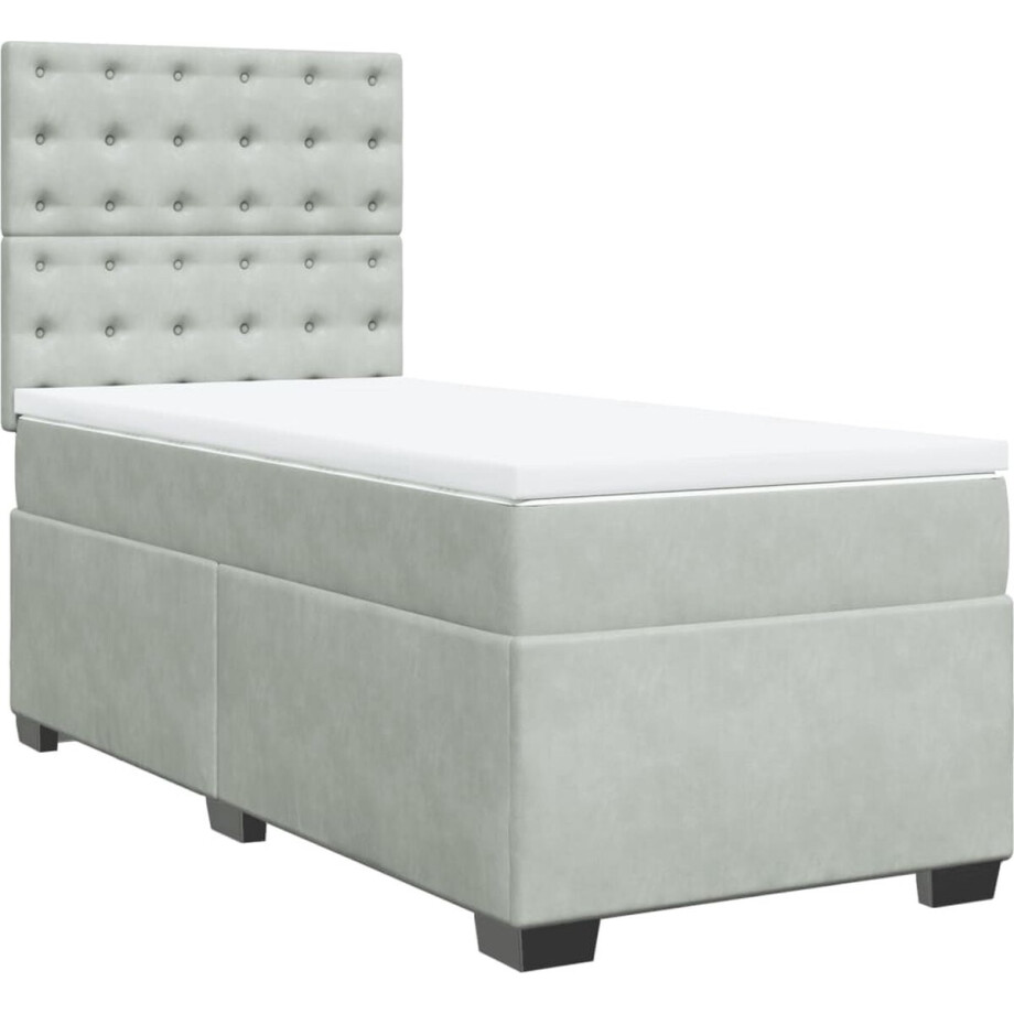 vidaXL - Boxspring - met - matras - fluweel - lichtgrijs - 100x200 - cm afbeelding 1