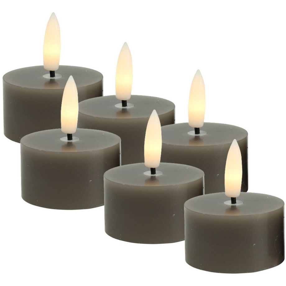 Countryfield LED theelichtjes/waxinelichtjes - 6x st - grijs - D4 x H5,2 cm - met timer Countryfield LED theelichtjes/waxinelichtjes - 6x st - grijs - D4 x H5,2 cm - met timer afbeelding 1