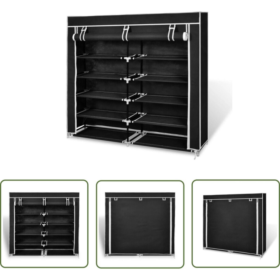 vidaXL Schoenenkisten - Schoenenkast - Schoenenkast met hoes 115x28x110 stof zwart - Schoenen Organisatie - Opslag Oplossing - Entree Meubilair vidaXL Schoenenkisten - Schoenenkast - Schoenenkast met hoes 115x28x110 stof zwart - Schoenen Organisatie - Opslag Oplossing - Entree Meubilair afbeelding 1