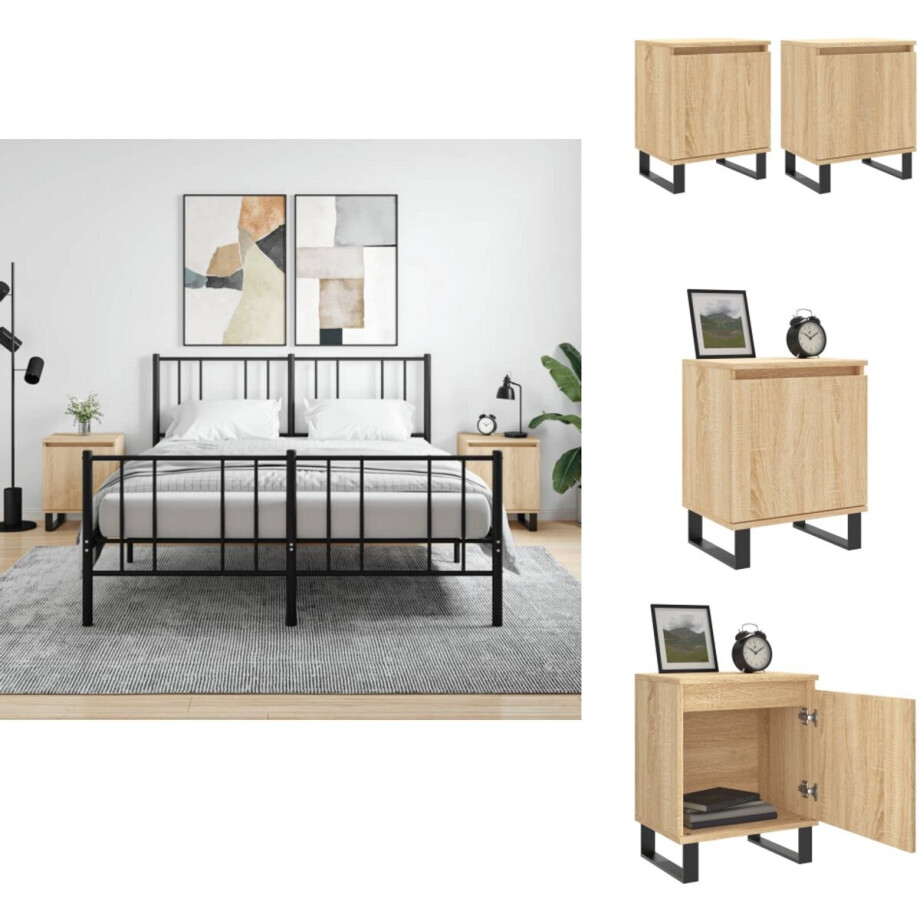 vidaXL Nachtkastje - Nachtkastjes - Bijzettafel - Wandkastje - Nachtkastjes 2 st 40x30x50 cm bewerkt hout sonoma eikenkleurig vidaXL Nachtkastje - Nachtkastjes - Bijzettafel - Wandkastje - Nachtkastjes 2 st 40x30x50 cm bewerkt hout sonoma eikenkleurig afbeelding 1