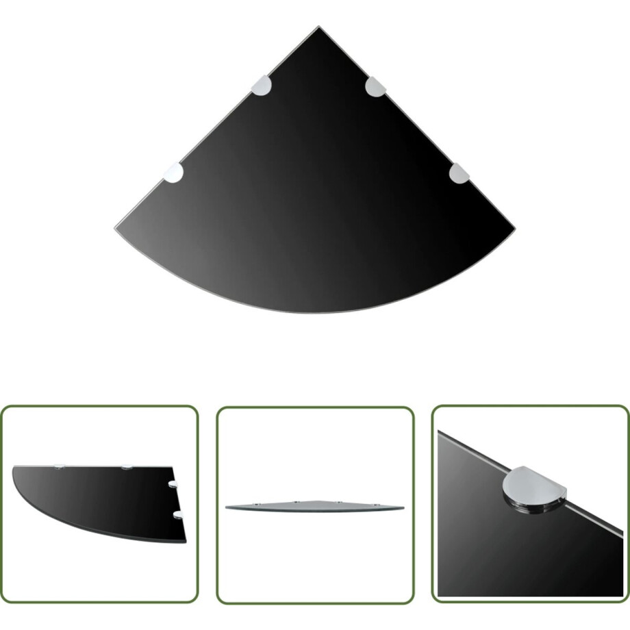 vidaXL Wandplanken - Hoekschap - Hoekschap met chromen dragers zwart 45x45 cm glas - Glazen Planken - Zwarte Kastjes - Modern Design afbeelding 1