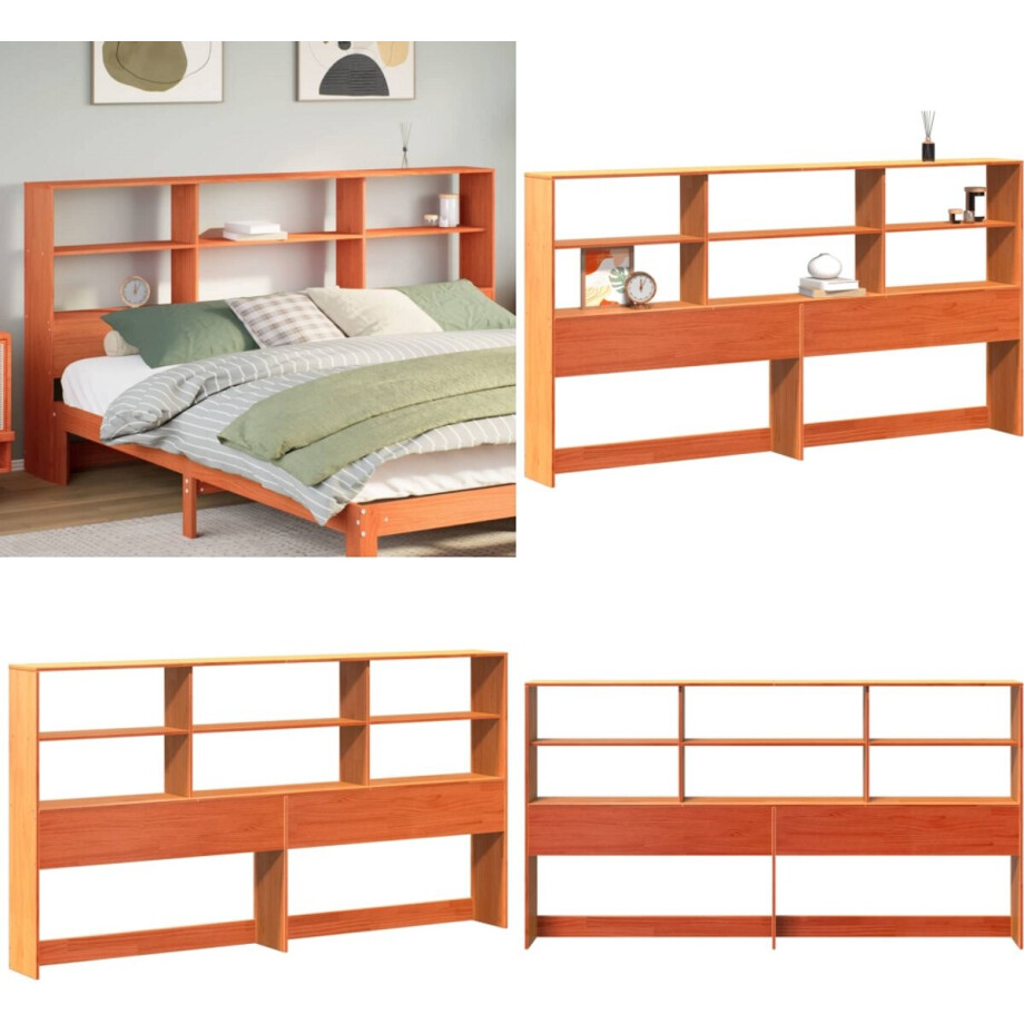 vidaXL Hoofdbord met opbergruimte 180 cm massief grenenhout wasbruin - Hoofdbord - Hoofdborden - Bed Hoofdbord - Bedhoofdbord afbeelding 1
