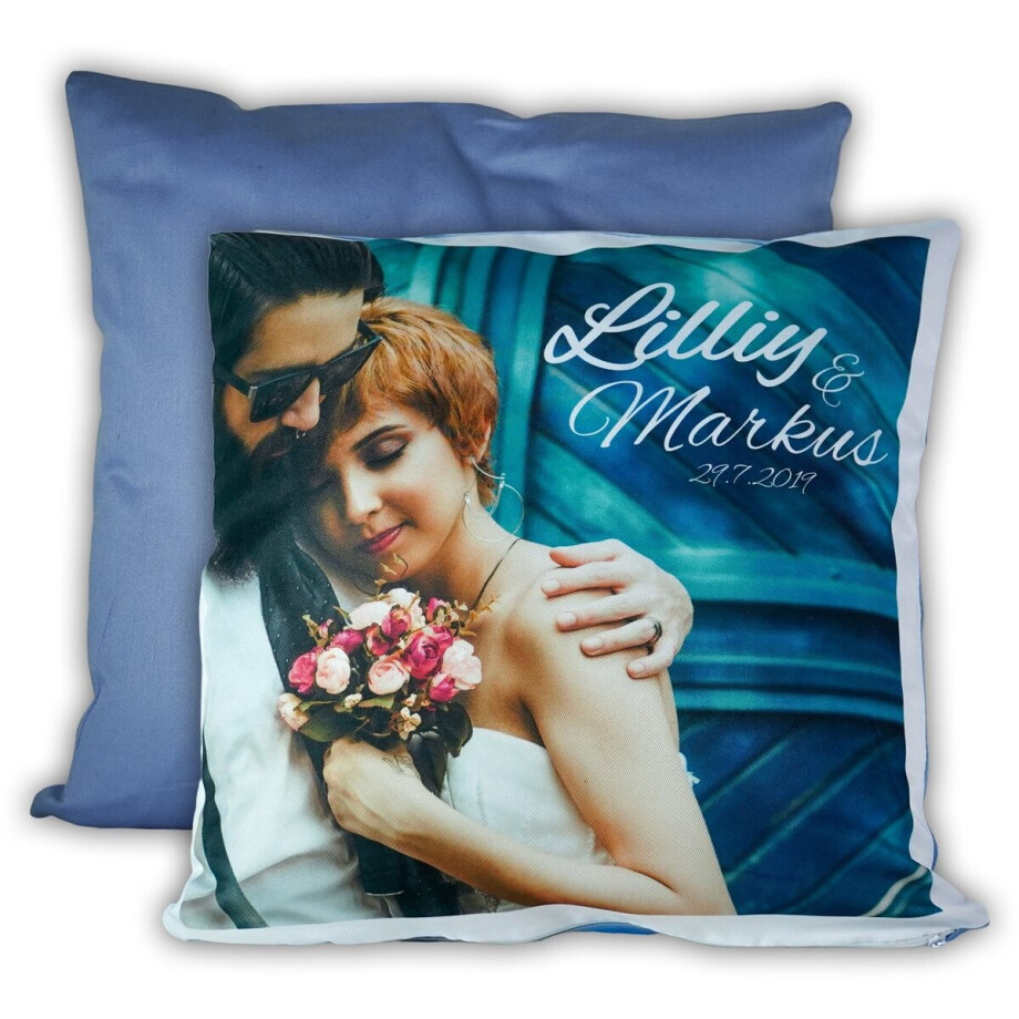 Sierkussen met eigen foto - 40 x 40 cm - blauw Sierkussen met eigen foto - 40 x 40 cm - blauw afbeelding 1