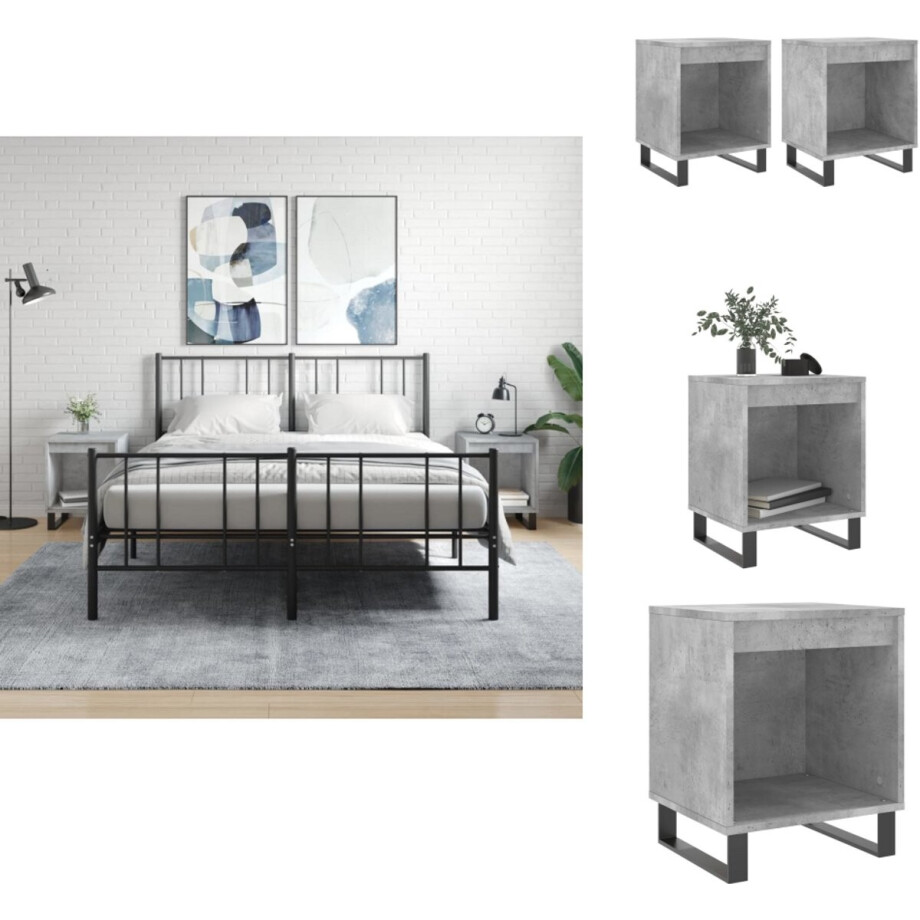 vidaXL Nachtkastje - Nachtkastjes - Bijzettafel - Wandkastje - Nachtkastjes 2 st 40x35x50 cm bewerkt hout betongrijs afbeelding 1