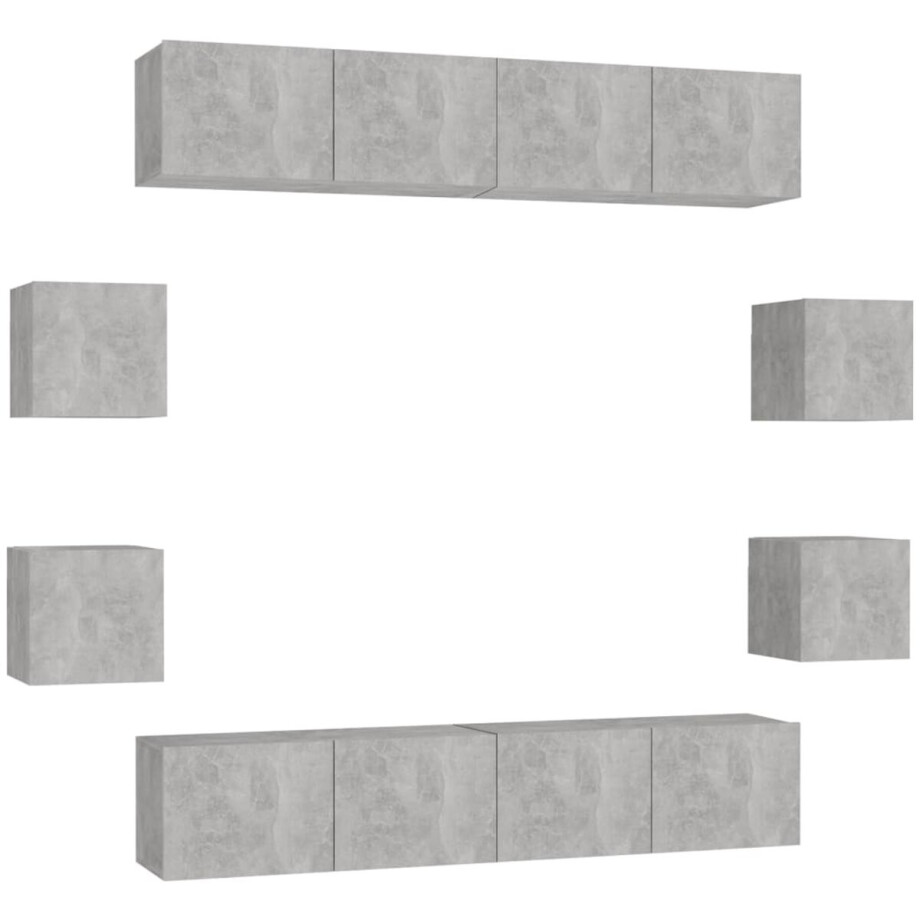 vidaXL - 8-delige - Tv-meubelset - bewerkt - hout - betongrijs afbeelding 1