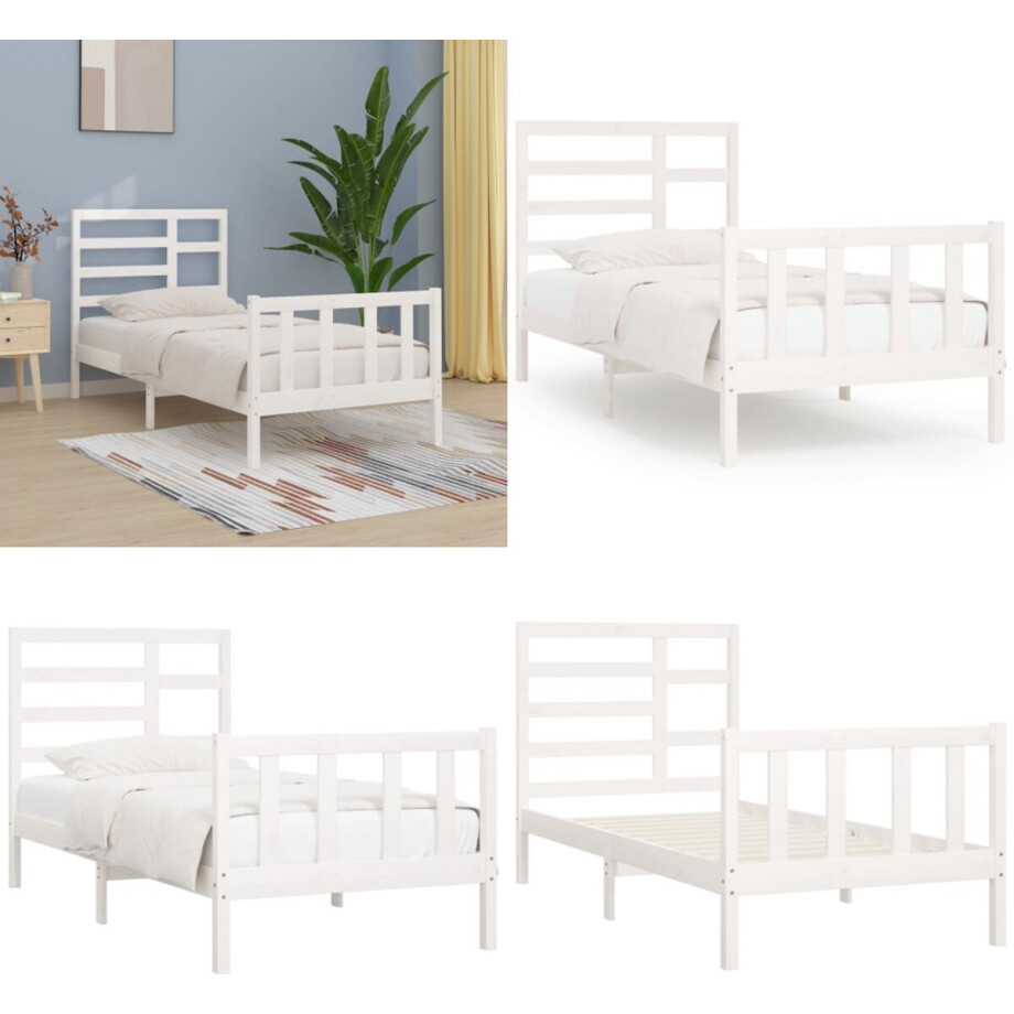 vidaXL Bedframe zonder matras massief grenenhout wit 90x200 cm - Bedframe - Bedframes - Bed - Bedbodem afbeelding 1