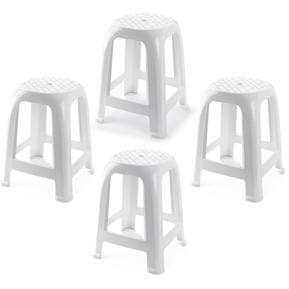 Plasticforte Zit krukjes - 4x - wit - kunststof - 37 x 37 x 46 cm - extra zitplaatsen afbeelding 1