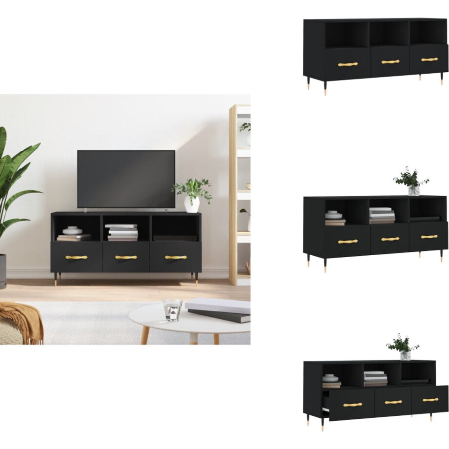 vidaXL Tv-meubel - Tv-meubelen - Tv Kast - Opbergkast - Tv-meubel 102x36x50 cm bewerkt hout zwart vidaXL Tv-meubel - Tv-meubelen - Tv Kast - Opbergkast - Tv-meubel 102x36x50 cm bewerkt hout zwart afbeelding 1