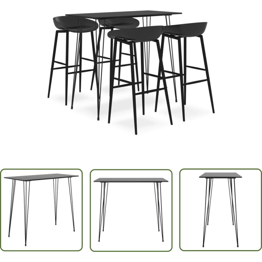 vidaXL Zwarte Bartafel - Barset - 5-delige Barset zwart - Barkrukken - Eetkamerset - Salon Meubels vidaXL Zwarte Bartafel - Barset - 5-delige Barset zwart - Barkrukken - Eetkamerset - Salon Meubels afbeelding 1