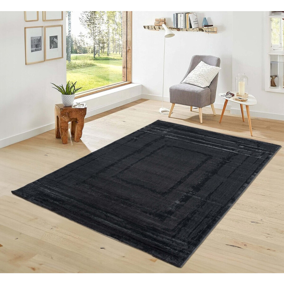 Flycarpets Costa Modern Lijstmotief Vloerkleed - Antraciet / Donkergrijs - 200x290 cm afbeelding 1