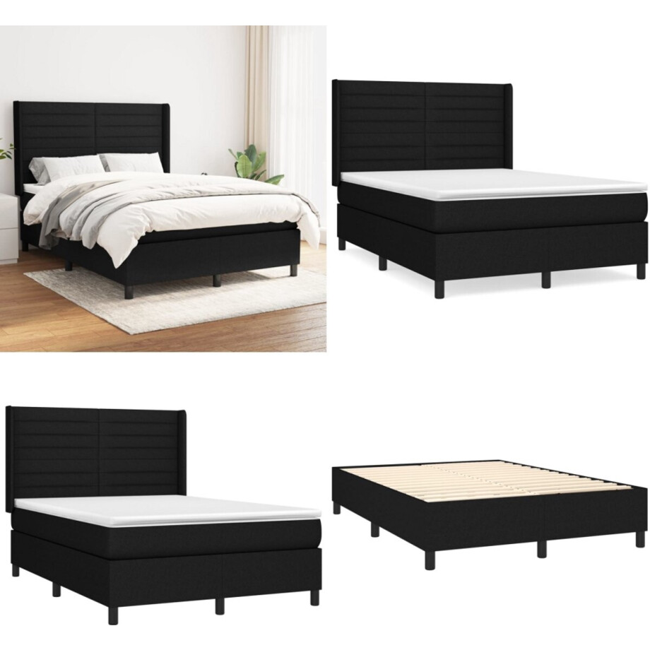 vidaXL Boxspring met matras stof zwart 140x190 cm - Boxspring - Boxsprings - Bed - Slaapmeubel afbeelding 1