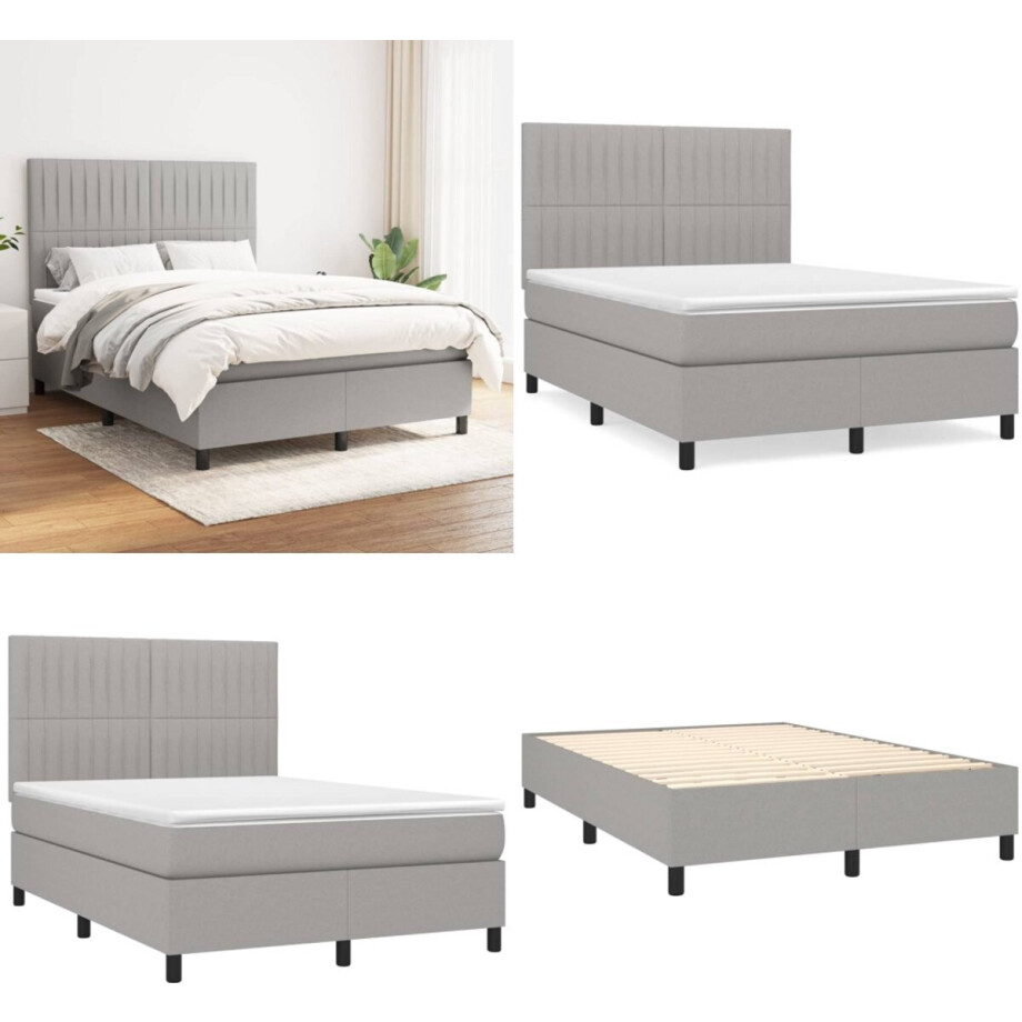vidaXL Boxspring met matras stof lichtgrijs 140x200 cm - Boxspring - Boxsprings - Bed - Slaapmeubel vidaXL Boxspring met matras stof lichtgrijs 140x200 cm - Boxspring - Boxsprings - Bed - Slaapmeubel afbeelding 1