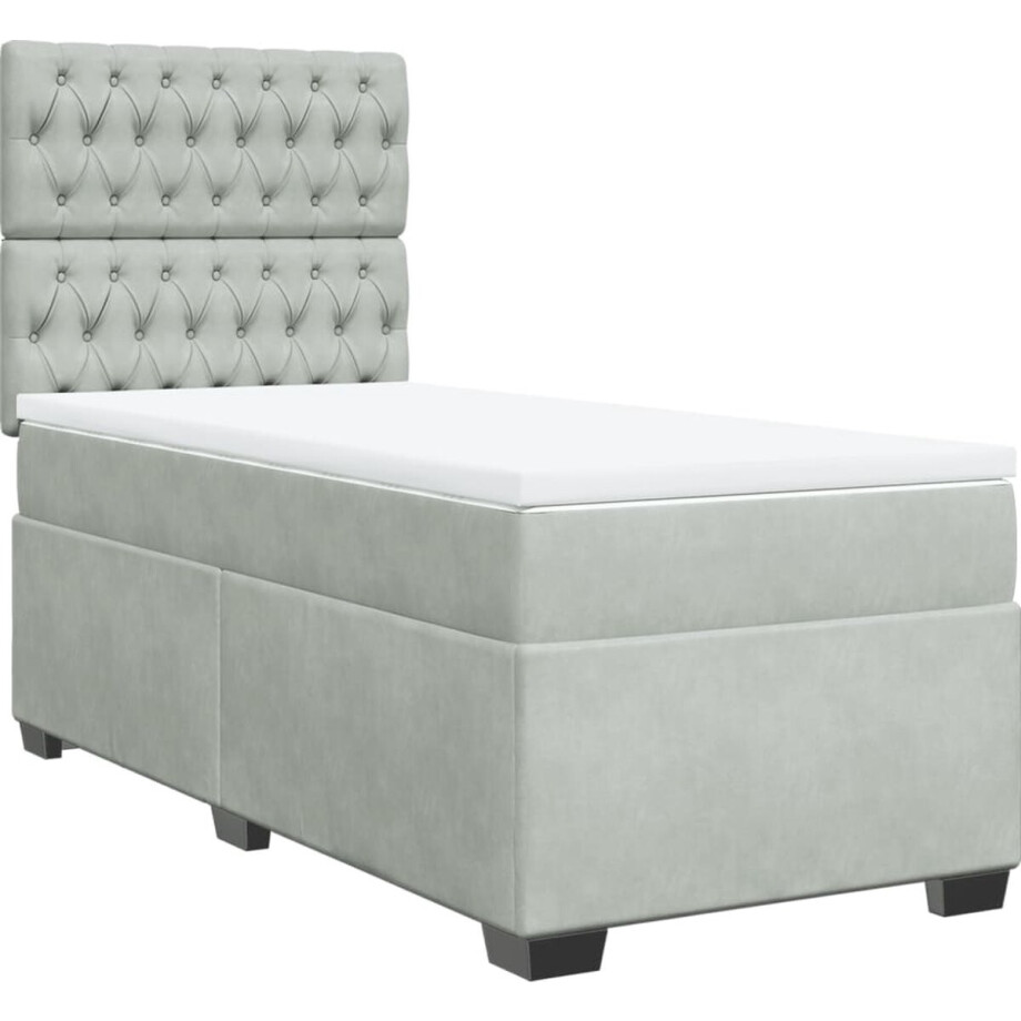 vidaXL - Boxspring - met - matras - fluweel - lichtgrijs - 90x190 - cm afbeelding 1