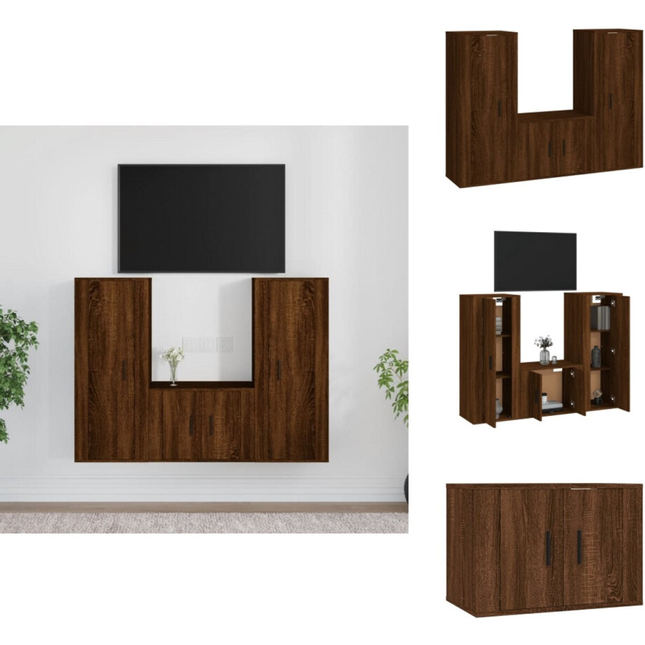 vidaXL Tv-kast - Tv-kasten - Tv-meubel - Hifi-meubel - 3-delige Tv-meubelset bewerkt hout bruin eikenkleur vidaXL Tv-kast - Tv-kasten - Tv-meubel - Hifi-meubel - 3-delige Tv-meubelset bewerkt hout bruin eikenkleur afbeelding 1
