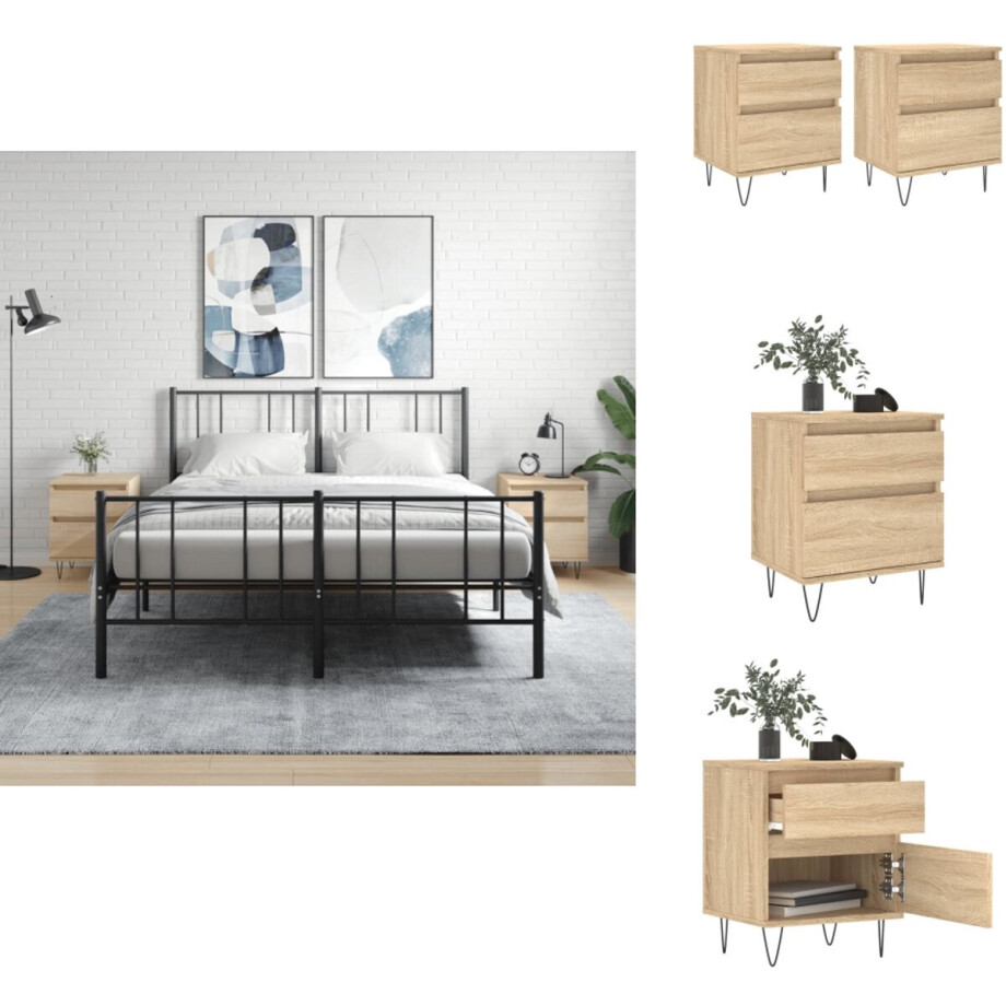 vidaXL Nachtkastje - Nachtkastjes - Bijzettafel - Wandkastje - Nachtkastjes 2 st 40x35x50 cm sonoma eikenkleurig afbeelding 1