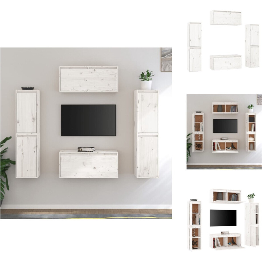 vidaXL Tv-kast - Tv-kasten - Tv-meubel - Hifi-meubel - Tv-meubelen 6 st massief grenenhout wit afbeelding 1