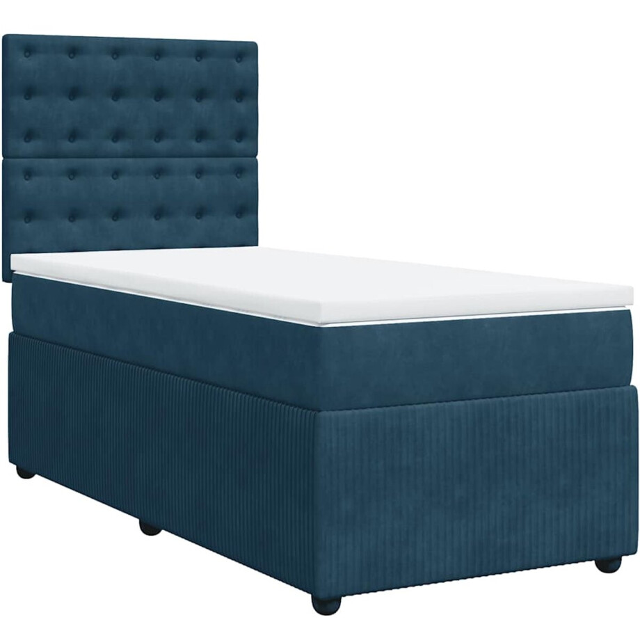 vidaXL - Boxspring - met - matras - fluweel - donkerblauw - 100x200 - cm afbeelding 1