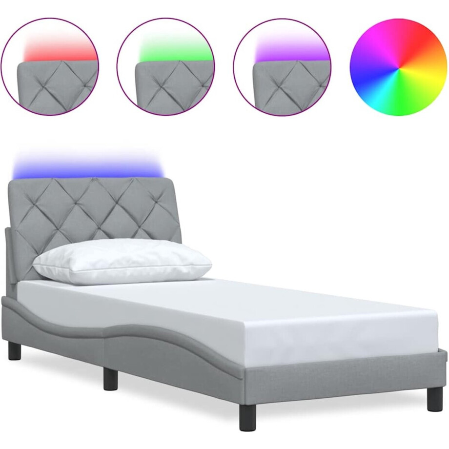 vidaXL - Bedframe - met - LED - zonder - matras - 90x190 - cm - stof - lichtgrijs afbeelding 1