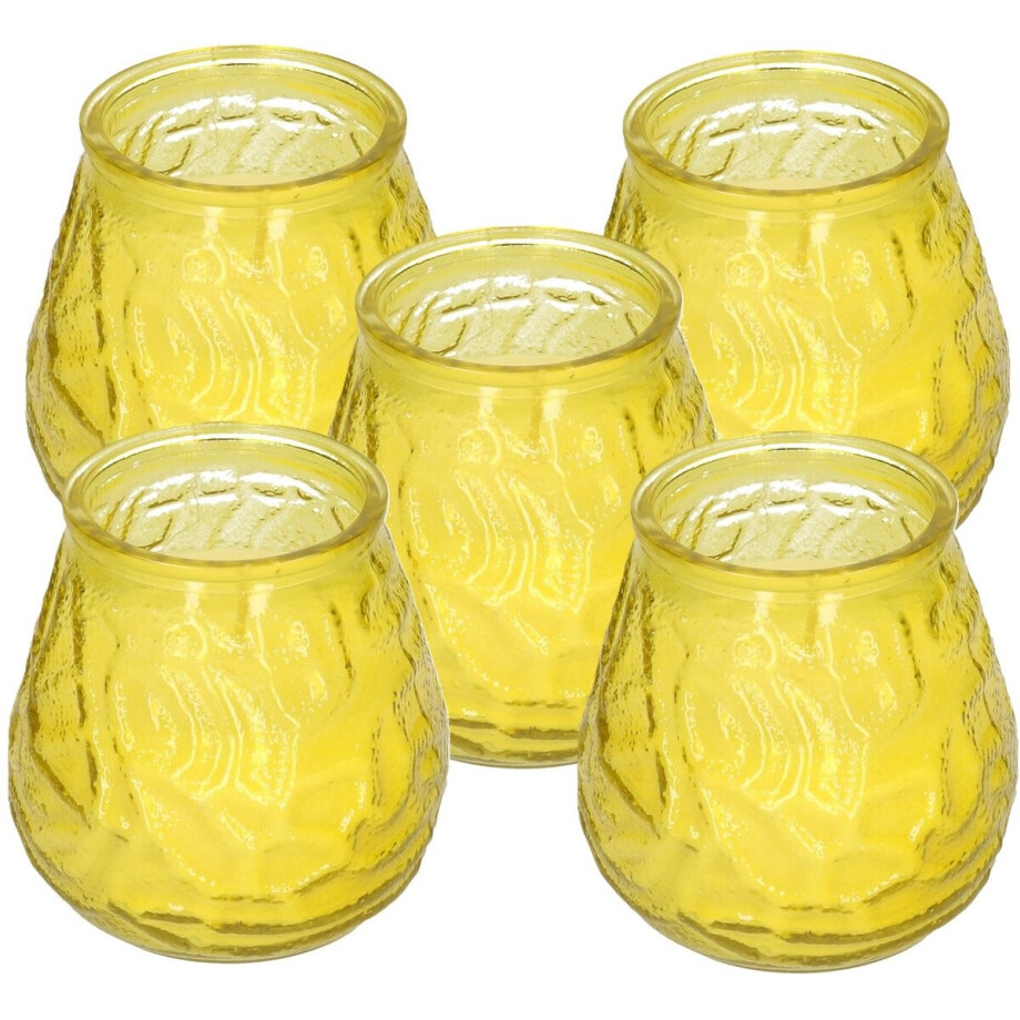 H&S Collection windlicht - 5x - geel - glas - citrus geur - 48 branduren - geurkaars afbeelding 1
