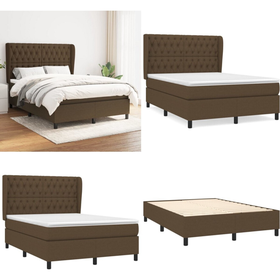 vidaXL Boxspring met matras stof donkerbruin 140x200 cm - Boxspring - Boxsprings - Bed - Slaapmeubel afbeelding 1